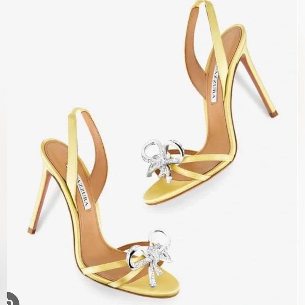 Aquazzura Babe Satin sandal Bow crystal 105mm yellow Satin 39.5